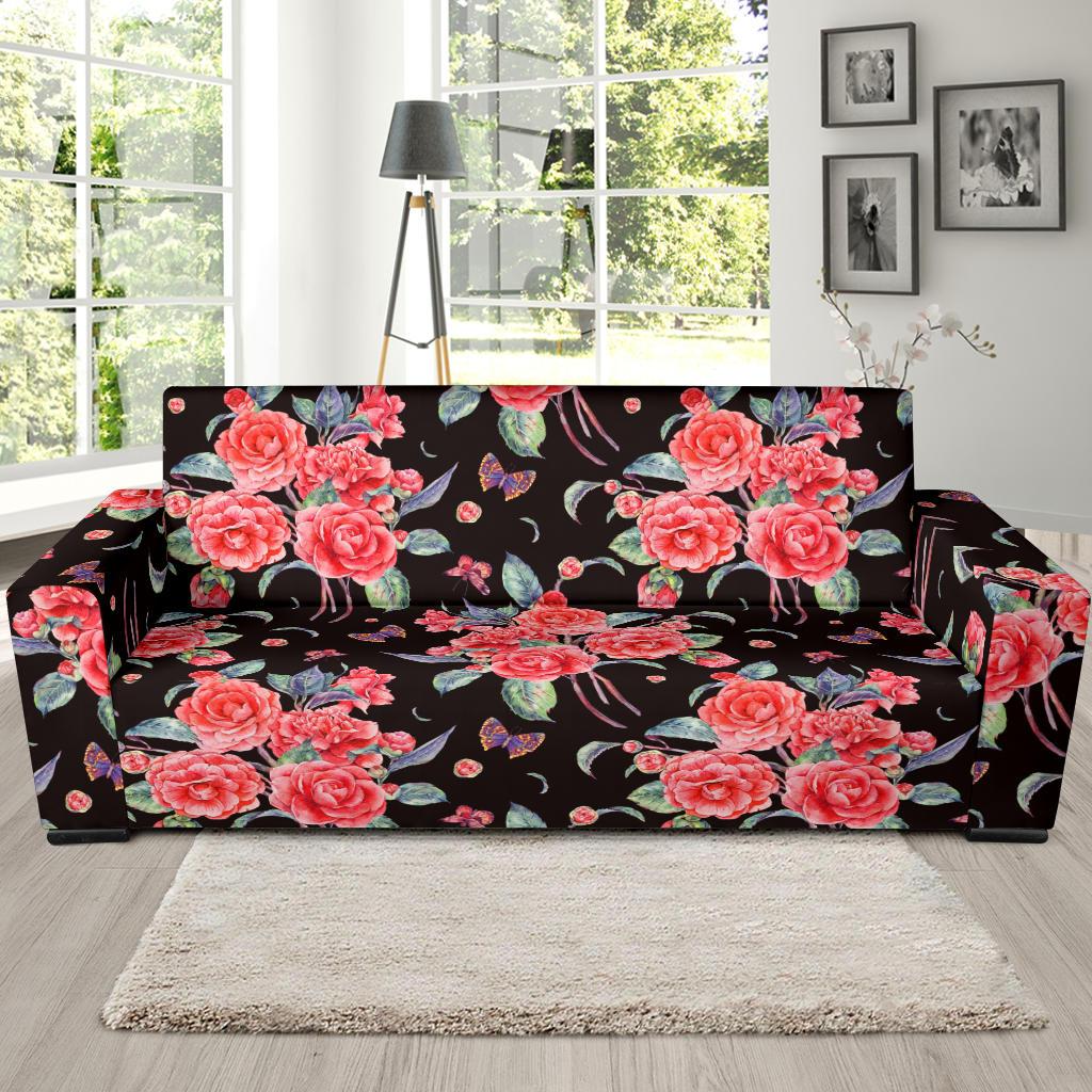 Camellia Pattern Print Design CM03 Sofa Slipcover-JORJUNE.COM