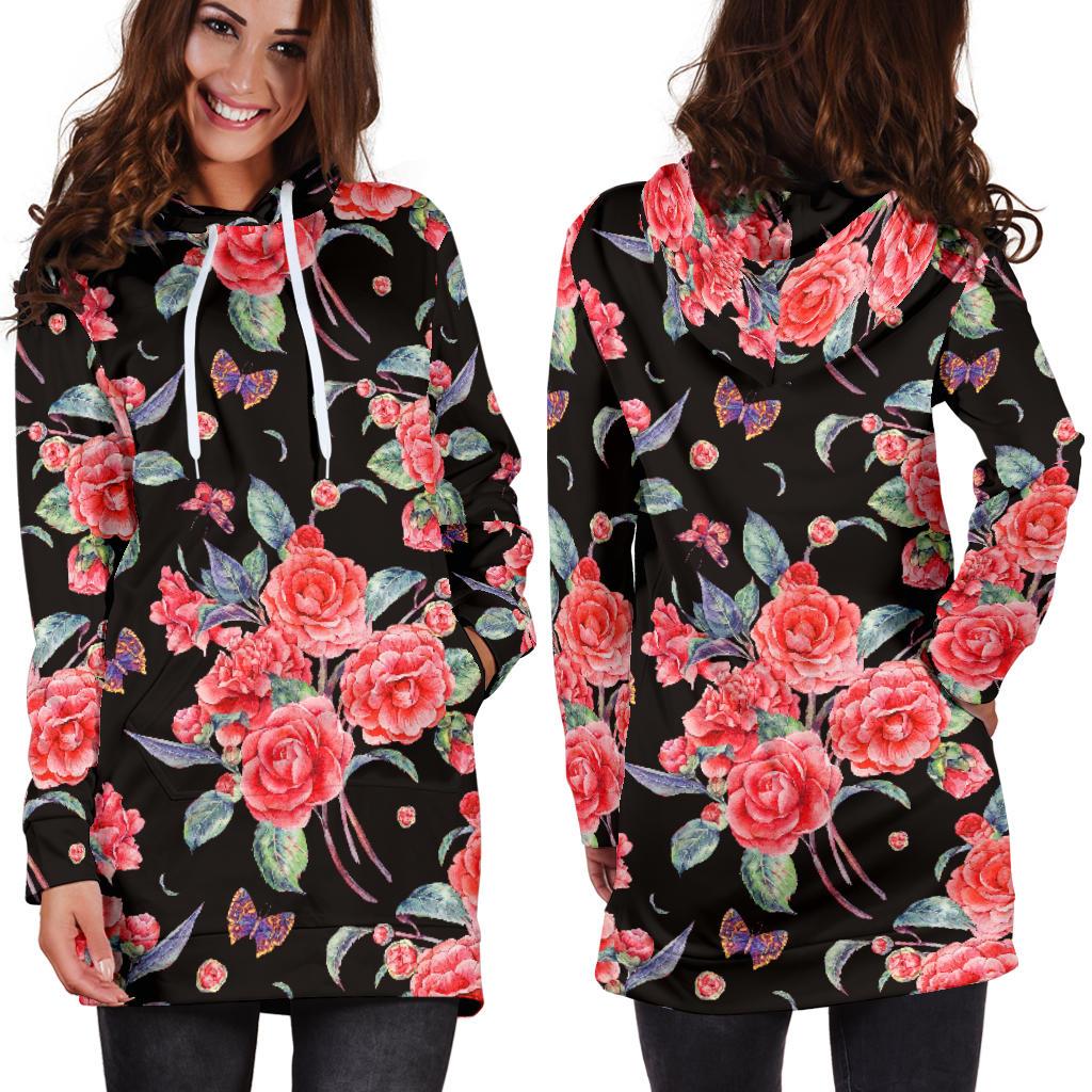 Camellia Pattern Print Design CM03 Women Hoodie Dress