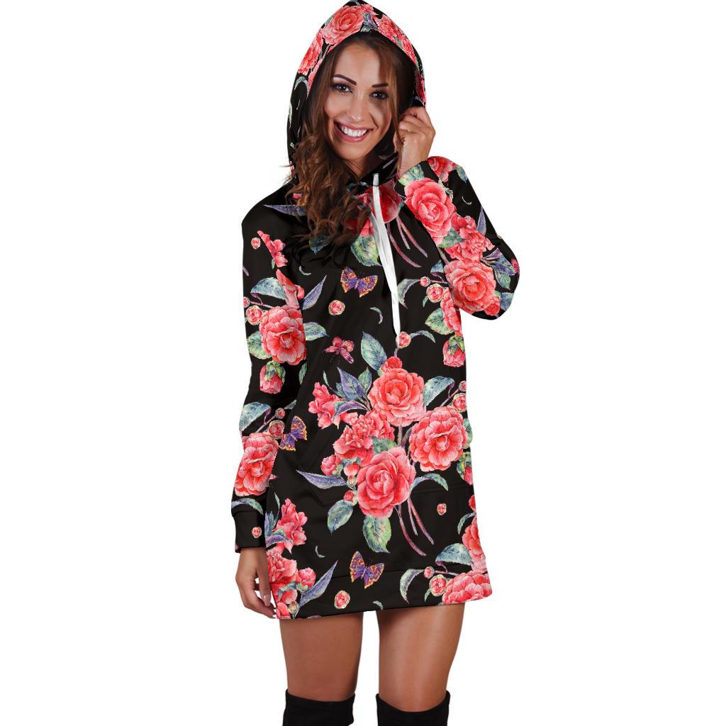 Camellia Pattern Print Design CM03 Women Hoodie Dress
