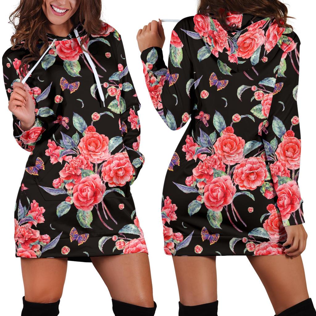 Camellia Pattern Print Design CM03 Women Hoodie Dress