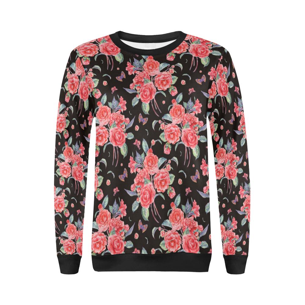 Camellia Pattern Print Design CM03 Women Long Sleeve Sweatshirt-JorJune