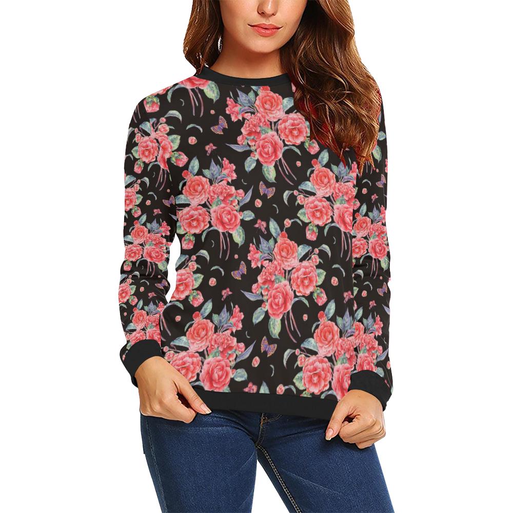Camellia Pattern Print Design CM03 Women Long Sleeve Sweatshirt-JorJune