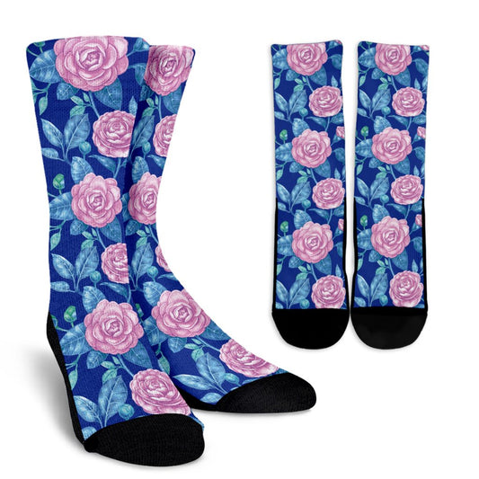 Camellia Pattern Print Design CM05 Crew Socks-JORJUNE.COM
