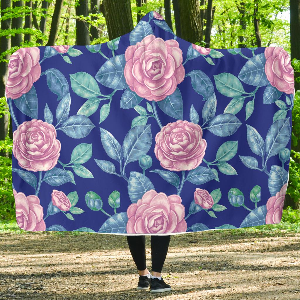 Camellia Pattern Print Design CM05 Hooded Blanket-JORJUNE.COM