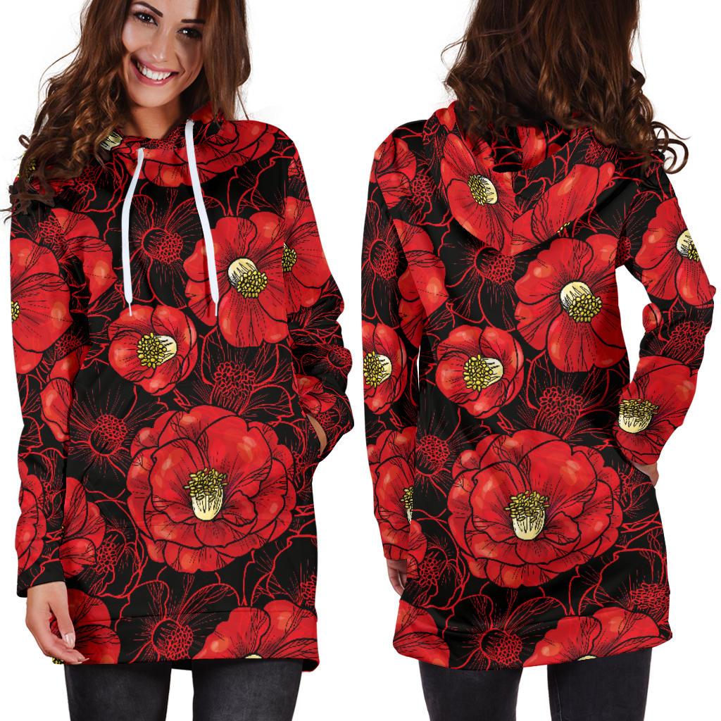 Camellia Pattern Print Design CM06 Women Hoodie Dress