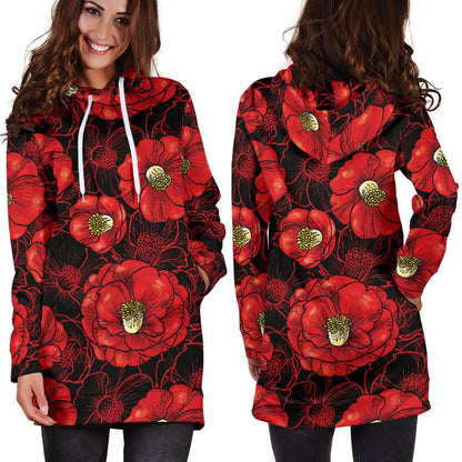 Camellia Pattern Print Design CM06 Women Hoodie Dress