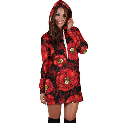 Camellia Pattern Print Design CM06 Women Hoodie Dress