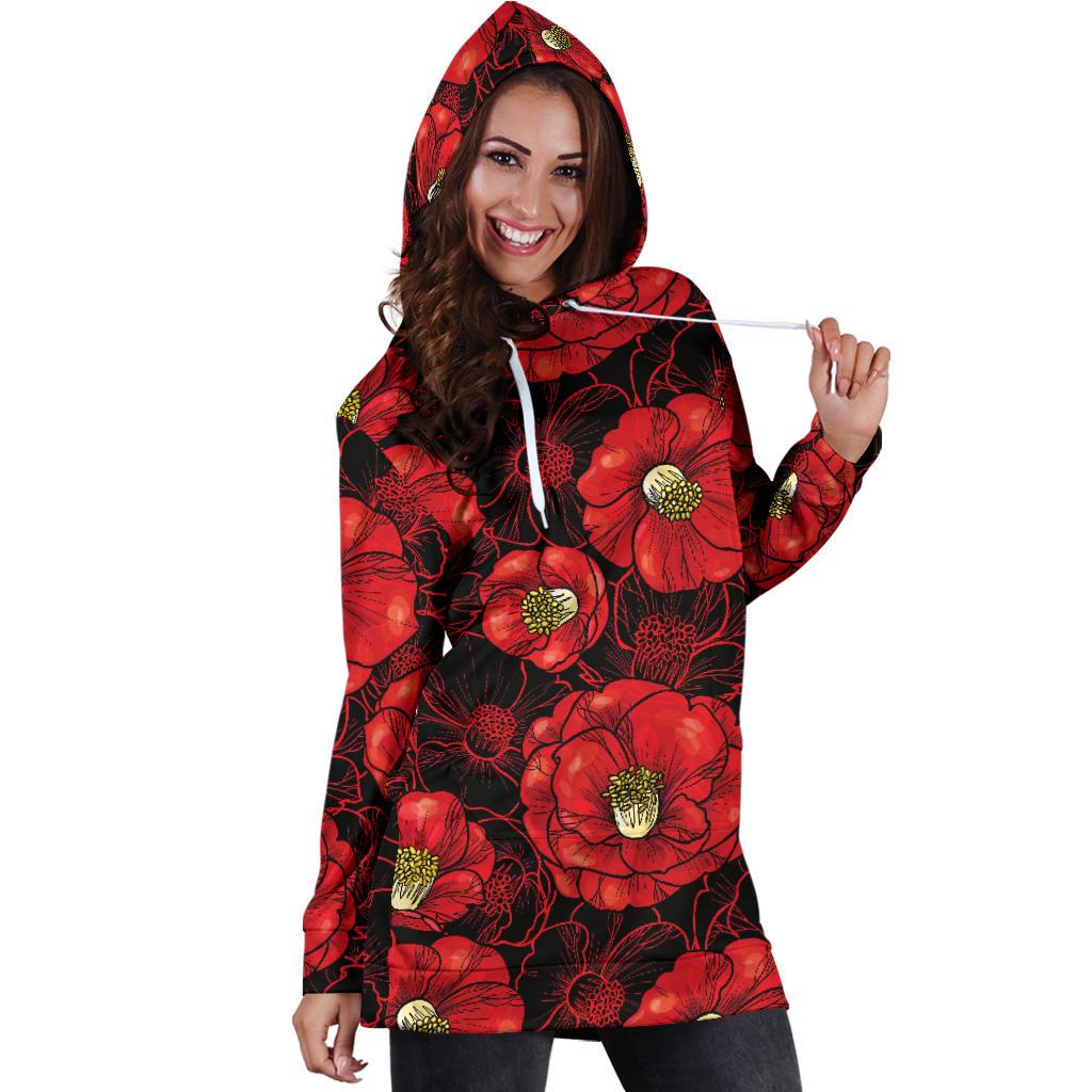 Camellia Pattern Print Design CM06 Women Hoodie Dress