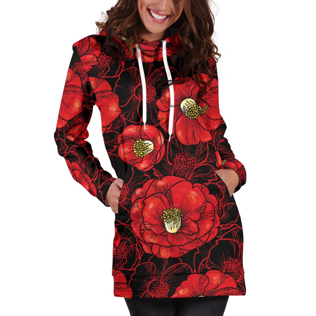 Camellia Pattern Print Design CM06 Women Hoodie Dress