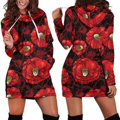 Camellia Pattern Print Design CM06 Women Hoodie Dress