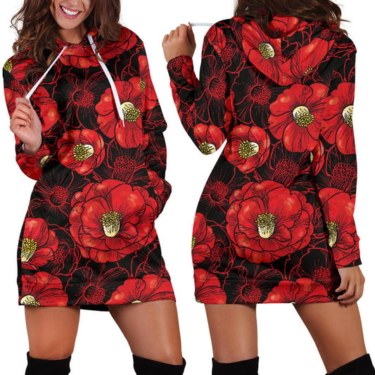 Camellia Pattern Print Design CM06 Women Hoodie Dress