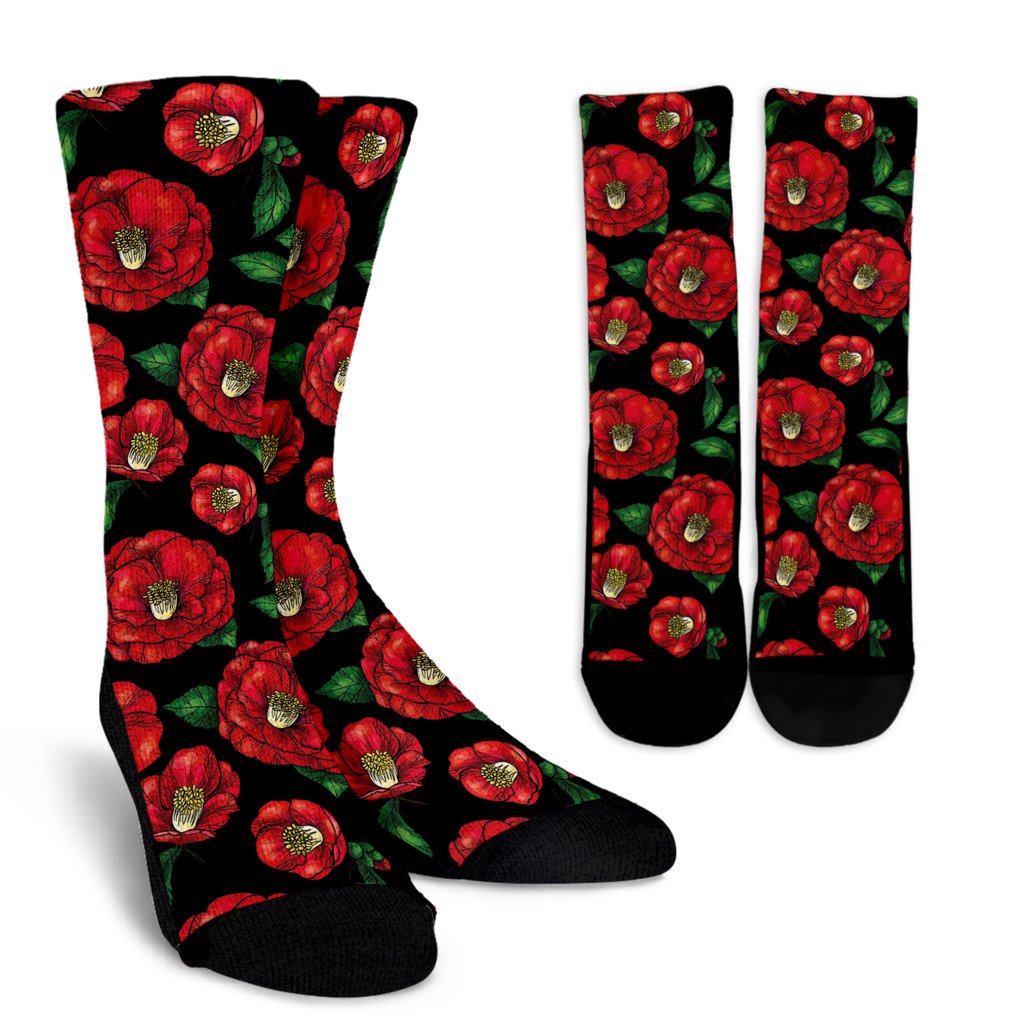 Camellia Pattern Print Design CM07 Crew Socks-JORJUNE.COM