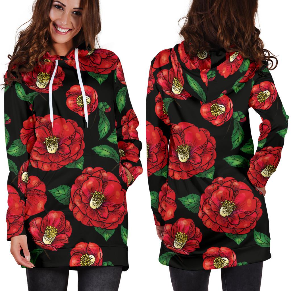 Camellia Pattern Print Design CM07 Women Hoodie Dress