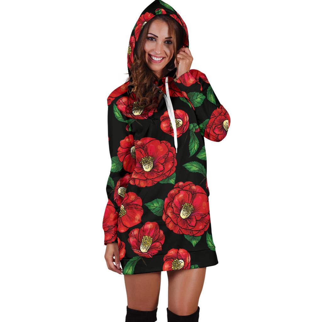 Camellia Pattern Print Design CM07 Women Hoodie Dress