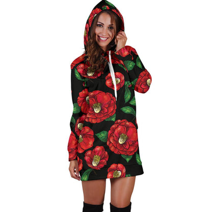 Camellia Pattern Print Design CM07 Women Hoodie Dress