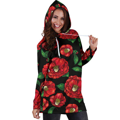 Camellia Pattern Print Design CM07 Women Hoodie Dress