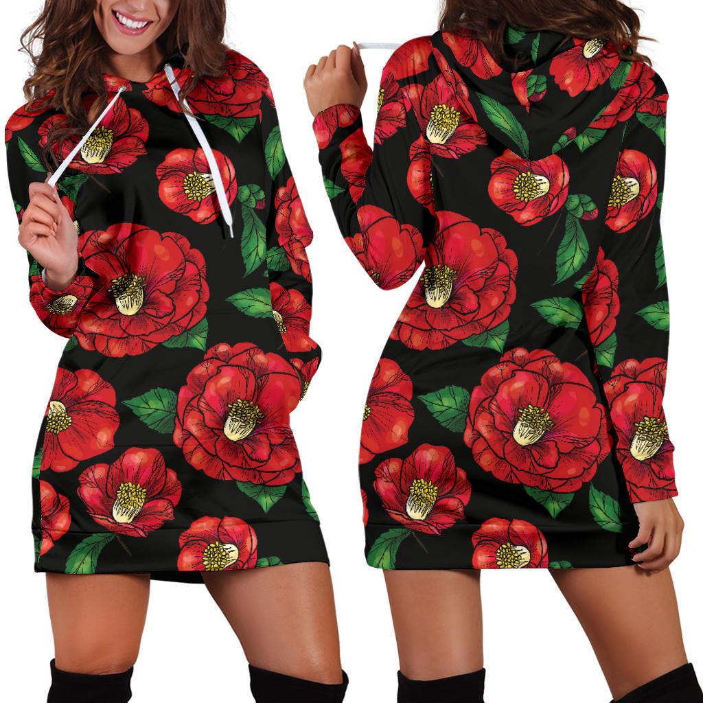 Camellia Pattern Print Design CM07 Women Hoodie Dress