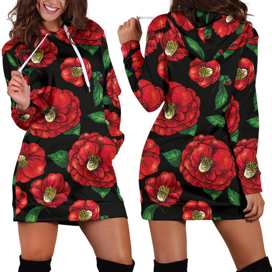 Camellia Pattern Print Design CM07 Women Hoodie Dress