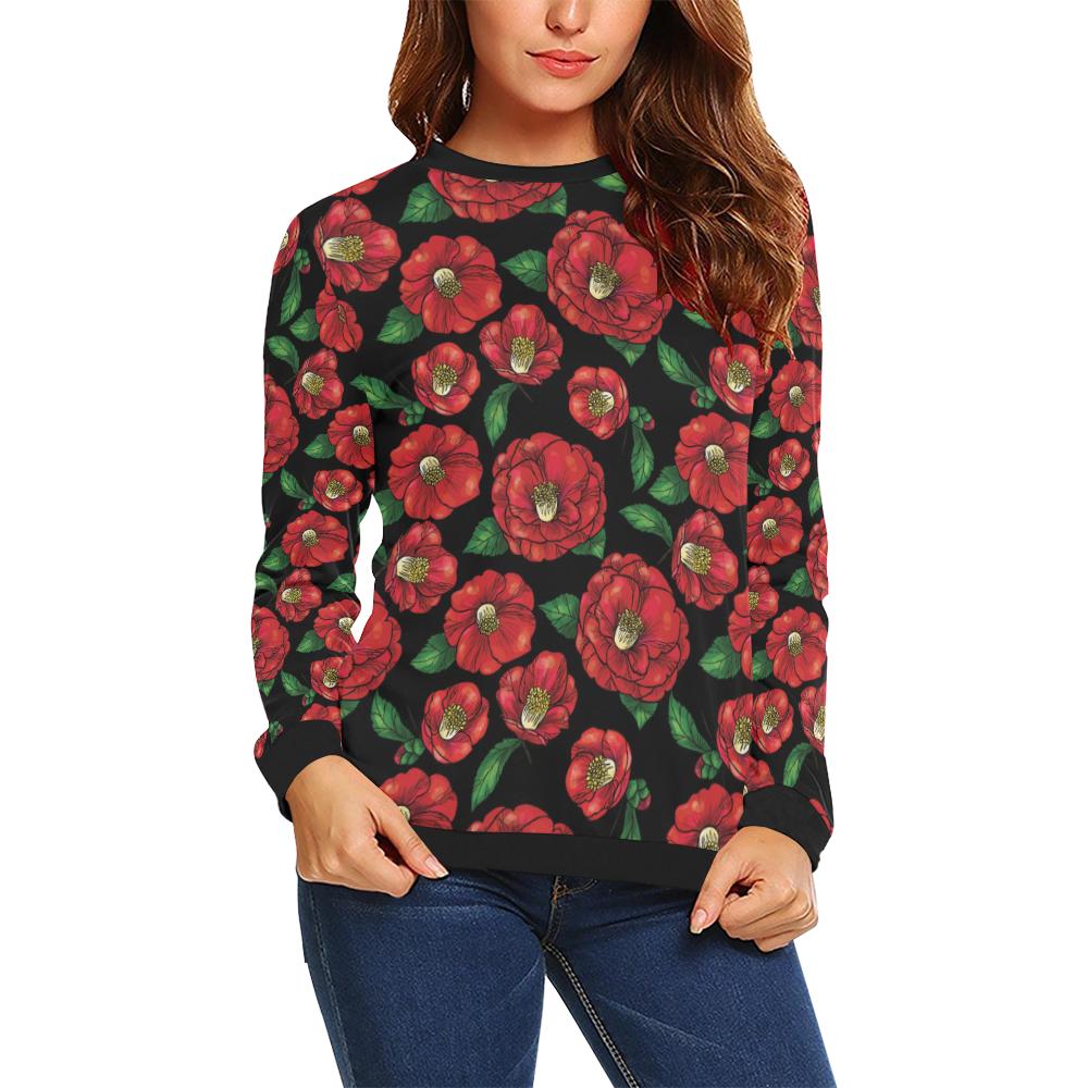 Camellia Pattern Print Design CM07 Women Long Sleeve Sweatshirt-JorJune
