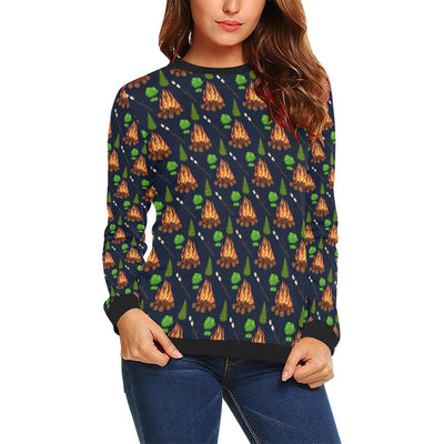 Camfire marshmallow Camping Design Print Women Long Sleeve Sweatshirt-JorJune