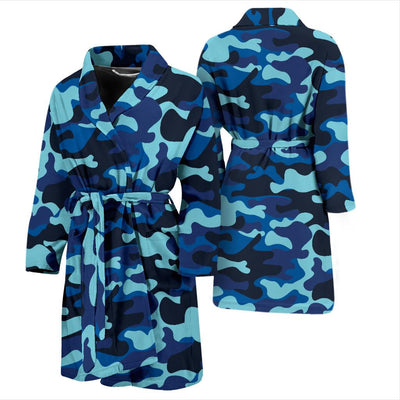 Camo Blue Pattern Print Design 04 Men Bathrobe-JORJUNE.COM