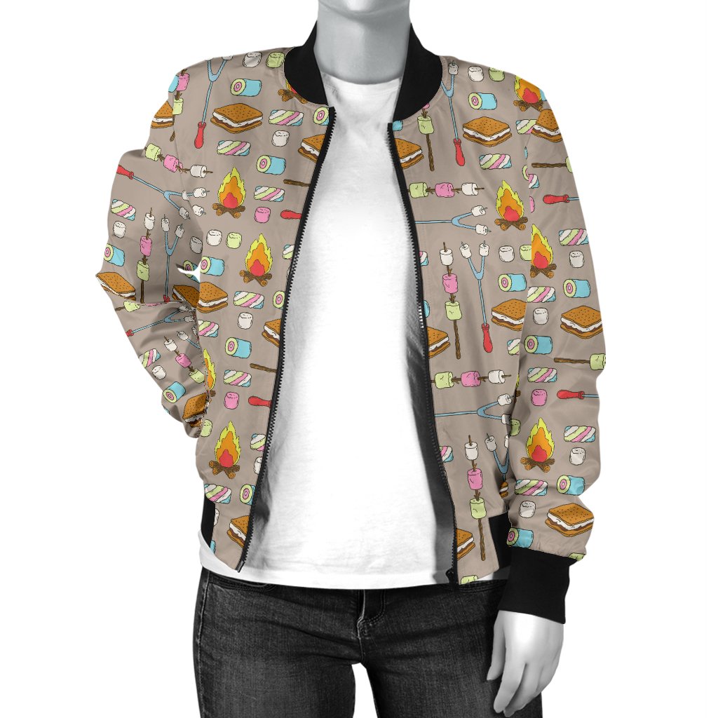 Camp Marshmallows Pattern Women Casual Bomber Jacket