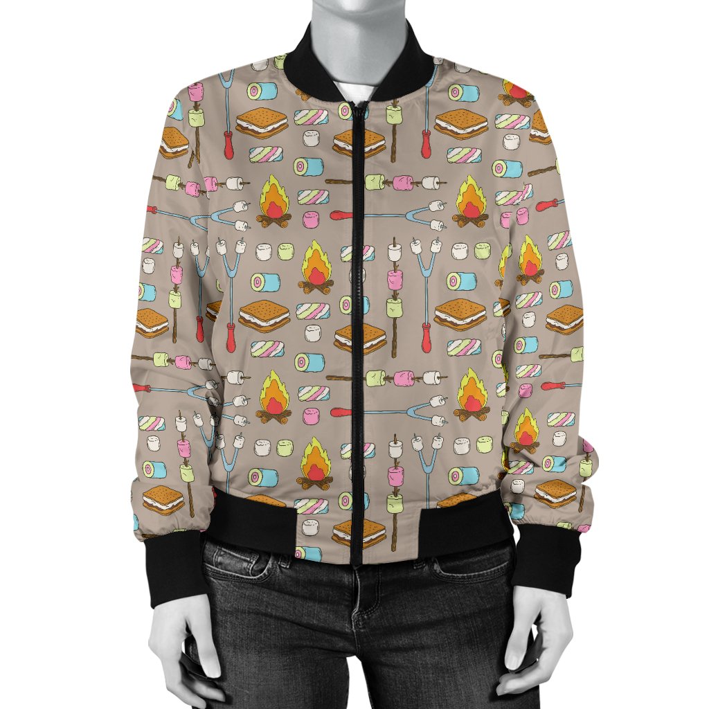 Camp Marshmallows Pattern Women Casual Bomber Jacket