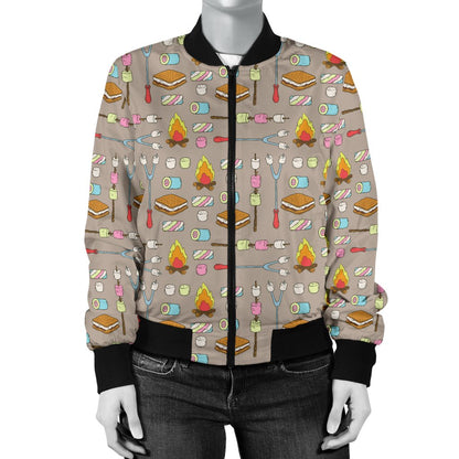 Camp Marshmallows Pattern Women Casual Bomber Jacket