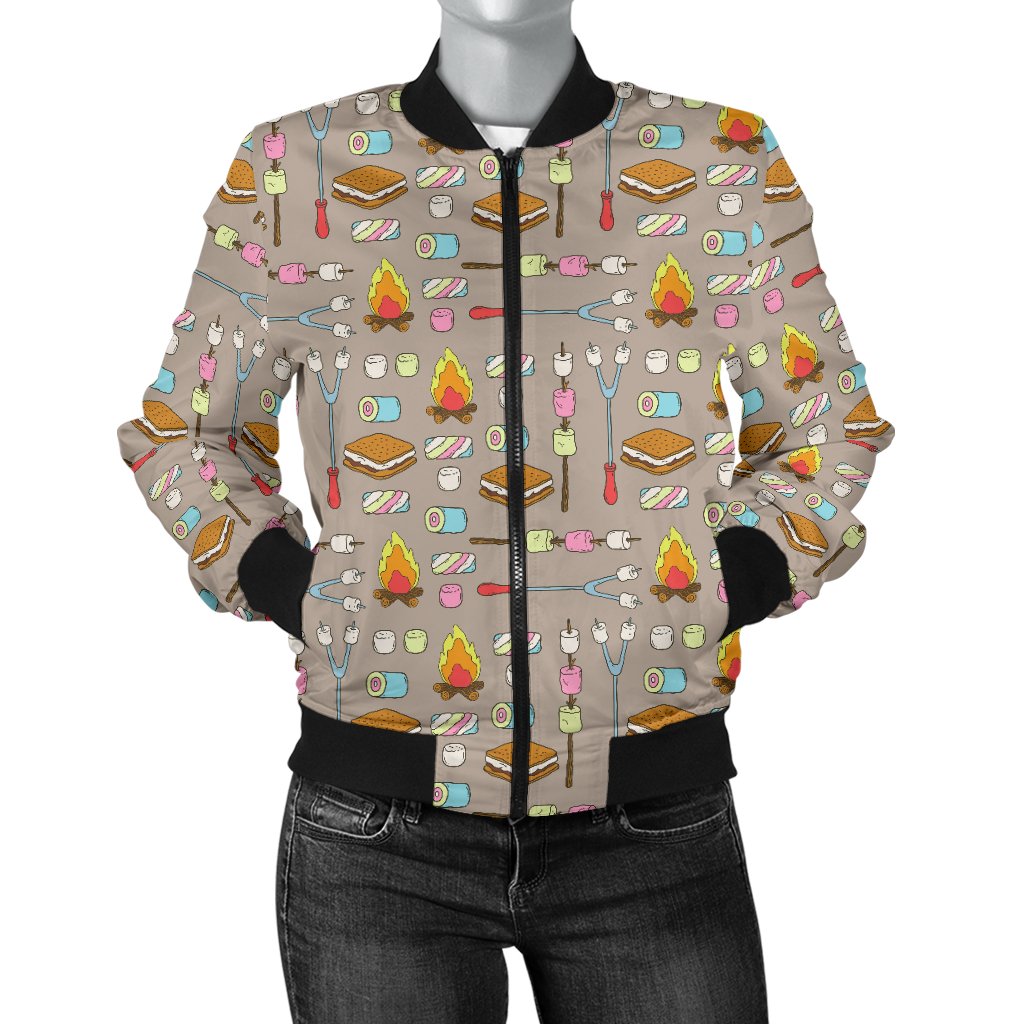 Camp Marshmallows Pattern Women Casual Bomber Jacket