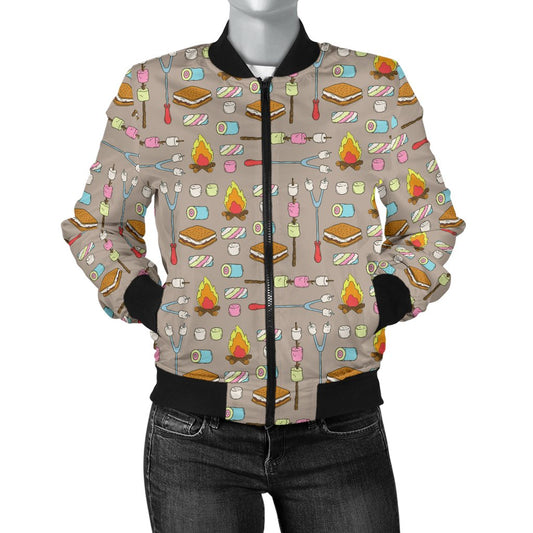 Camp Marshmallows Pattern Women Casual Bomber Jacket