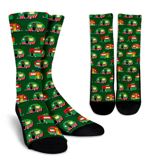 Camper Camping Christmas Themed Print Crew Socks-JORJUNE.COM