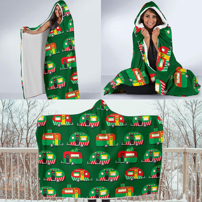 Camper Camping Christmas Themed Print Hooded Blanket-JORJUNE.COM