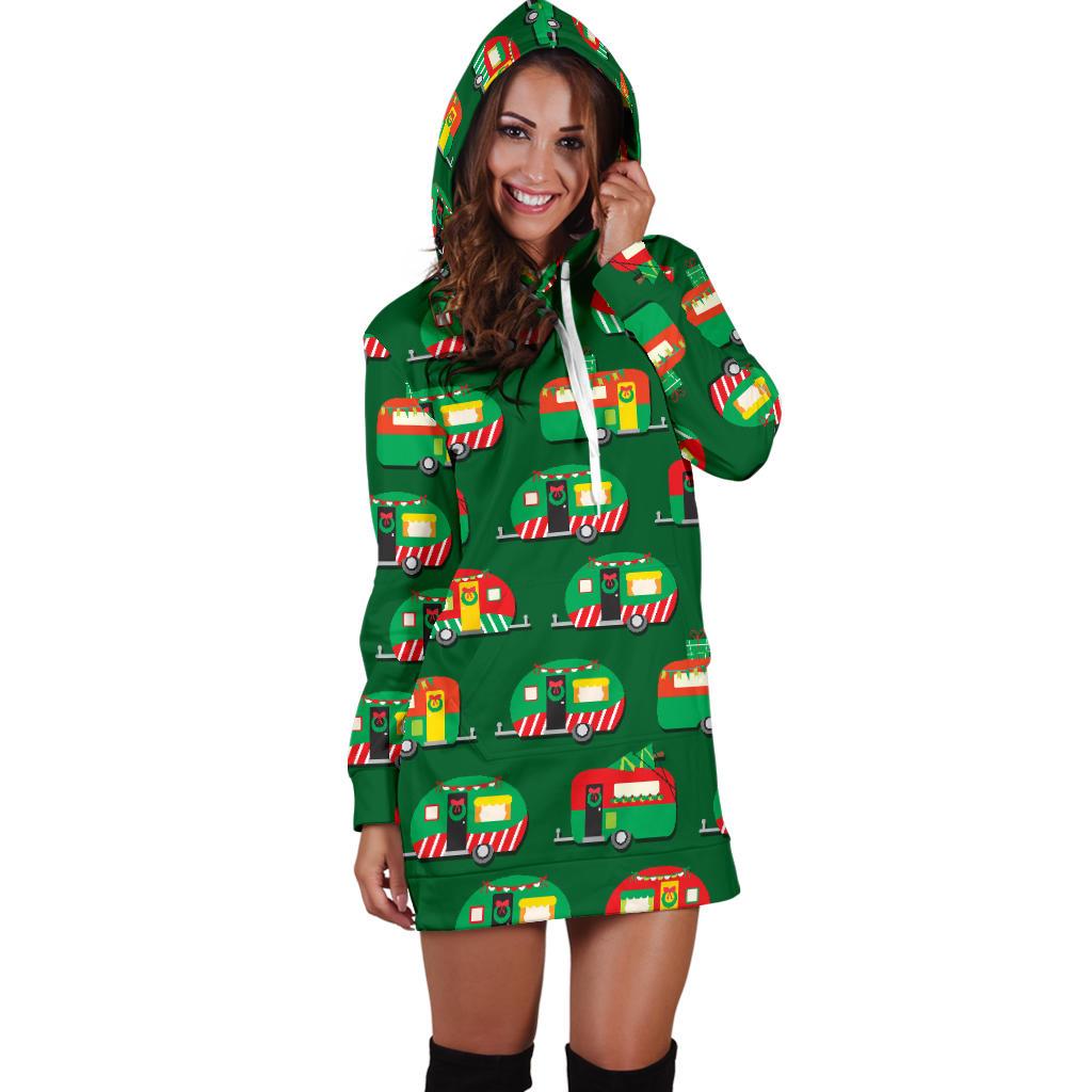 Camper Camping Christmas Themed Print Women Hoodie Dress