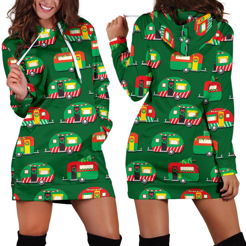 Camper Camping Christmas Themed Print Women Hoodie Dress