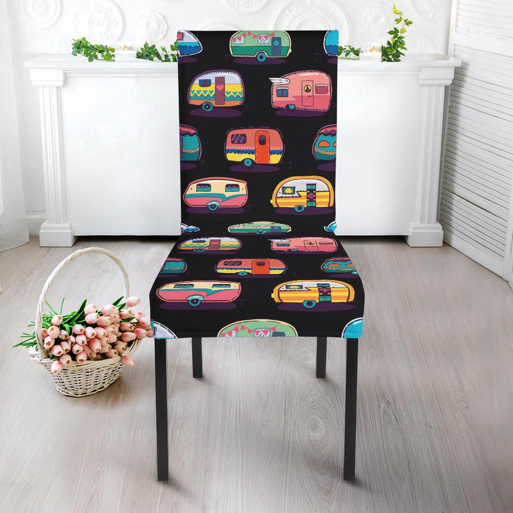 Camper Camping Pattern Dining Chair Slipcover-JORJUNE.COM