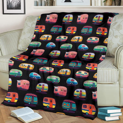 Camper Camping Pattern Fleece Blanket