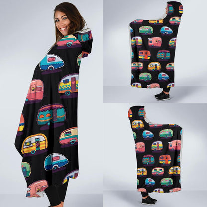 Camper Camping Pattern Hooded Blanket-JORJUNE.COM