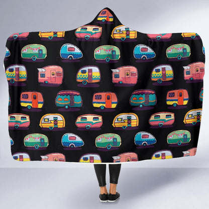 Camper Camping Pattern Hooded Blanket-JORJUNE.COM