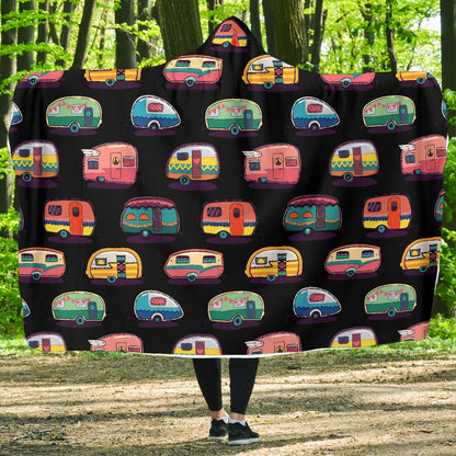 Camper Camping Pattern Hooded Blanket-JORJUNE.COM