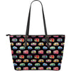 Camper Camping Pattern Large Leather Tote Bag