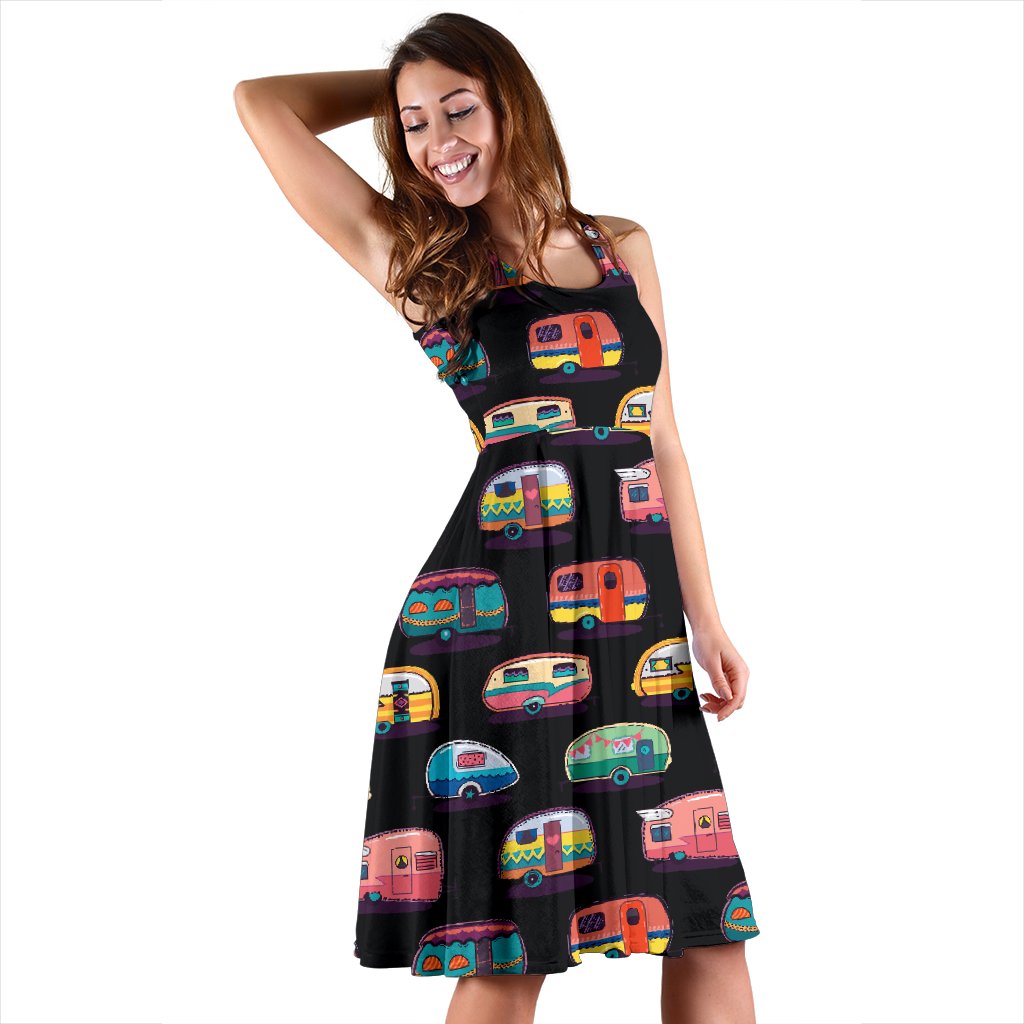 Camper Camping Pattern Sleeveless Mini Dress