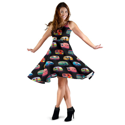 Camper Camping Pattern Sleeveless Mini Dress