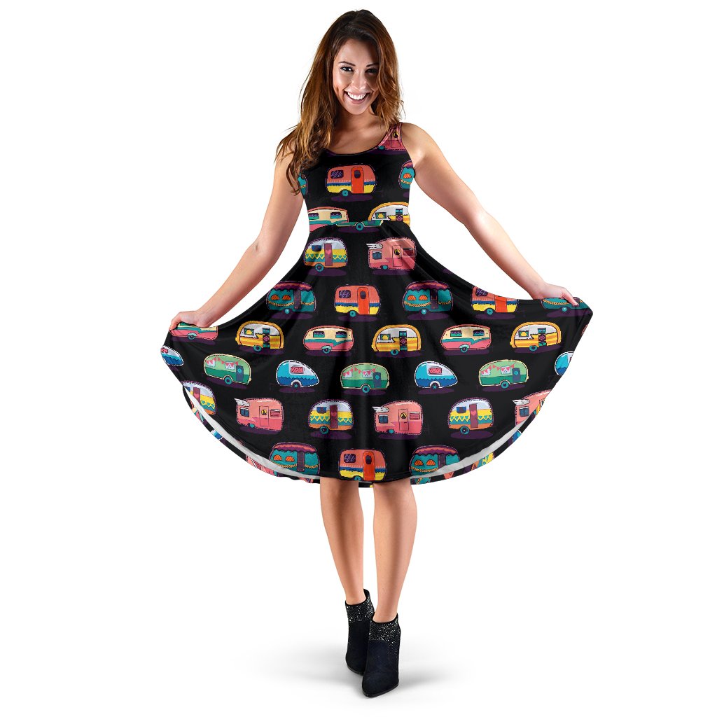 Camper Camping Pattern Sleeveless Mini Dress
