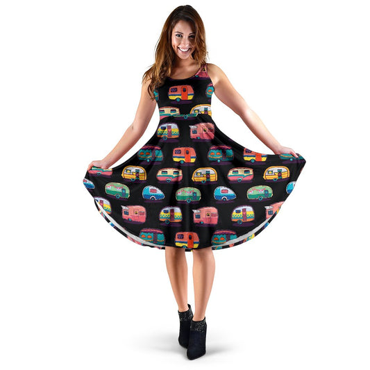 Camper Camping Pattern Sleeveless Mini Dress