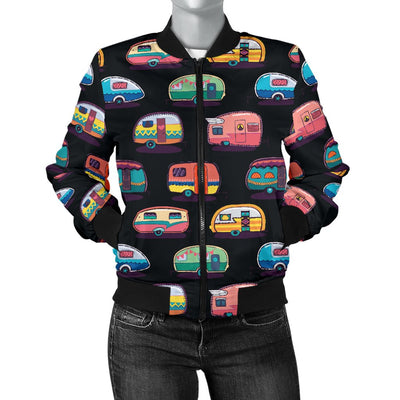 Camper Camping Pattern Women Casual Bomber Jacket