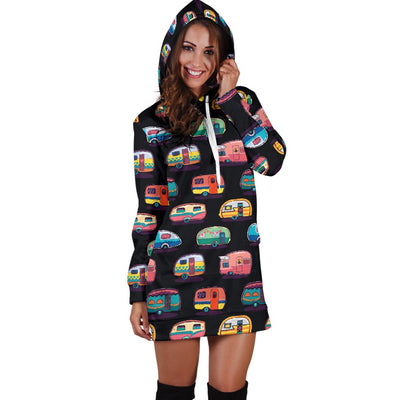 Camper Camping Pattern Women Hoodie Dress