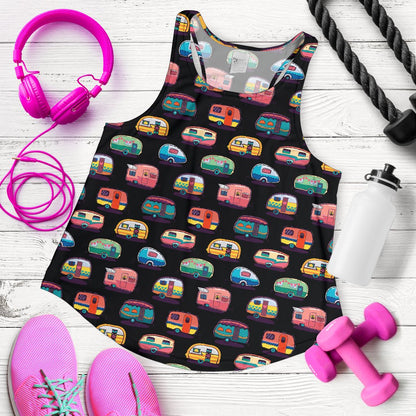 Camper Camping Pattern Women Racerback Tank Top