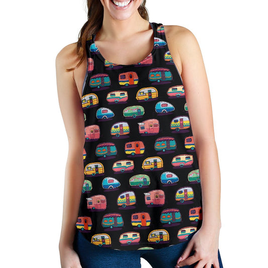Camper Camping Pattern Women Racerback Tank Top