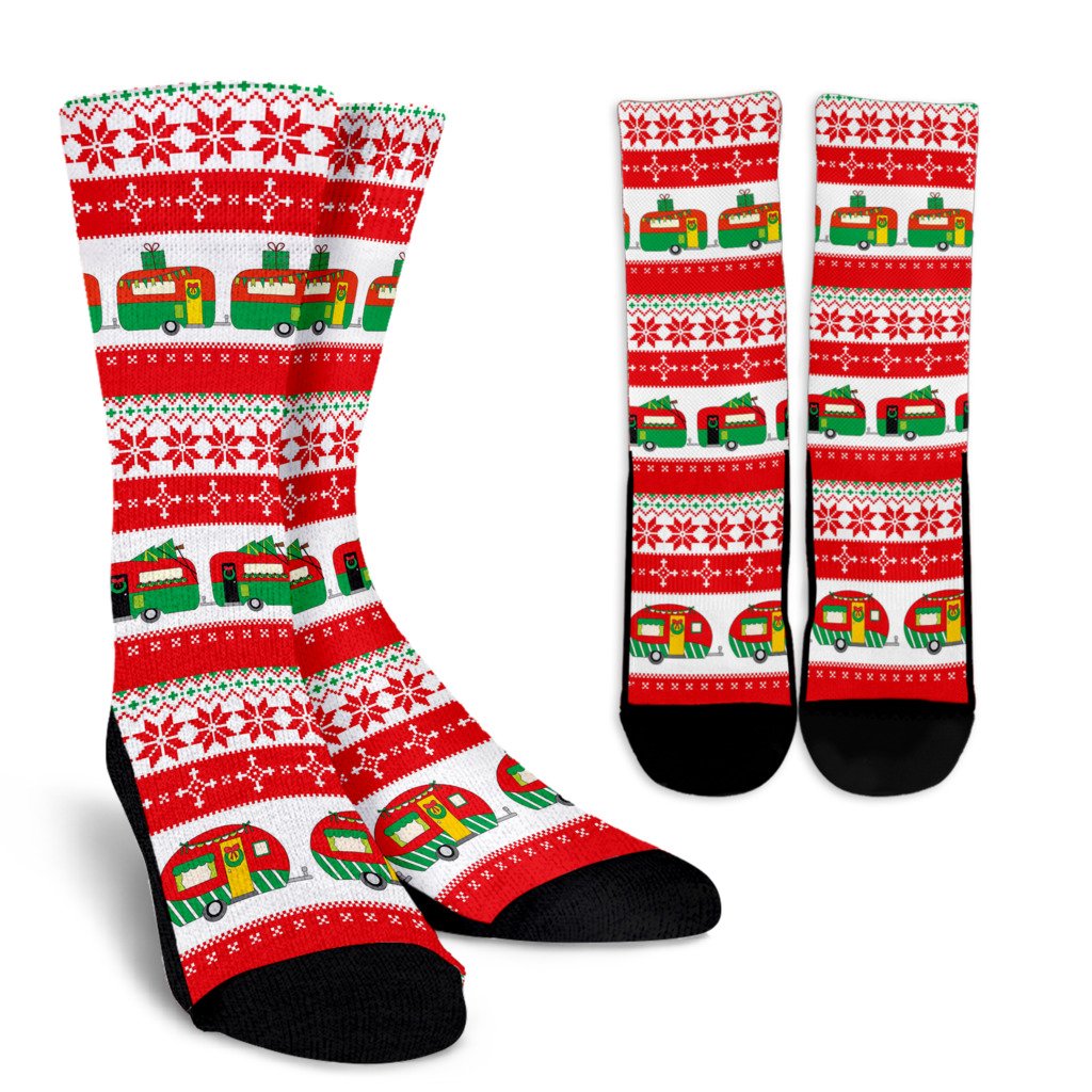 Camper Camping Ugly Christmas Design Print Crew Socks-JORJUNE.COM