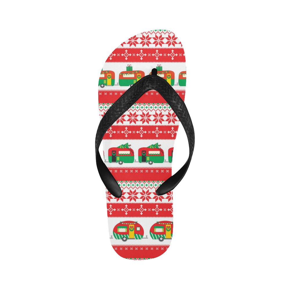 Camper Camping Ugly Christmas Design Print Flip Flops-JorJune